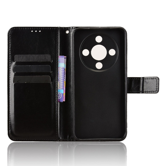 Etui z klapką do Honor Magic 8 Lite, Crazy Horse Wallet, czarne