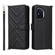 Etui z klapką do Honor 400 5G, Crossbody Leather Wallet, czarne