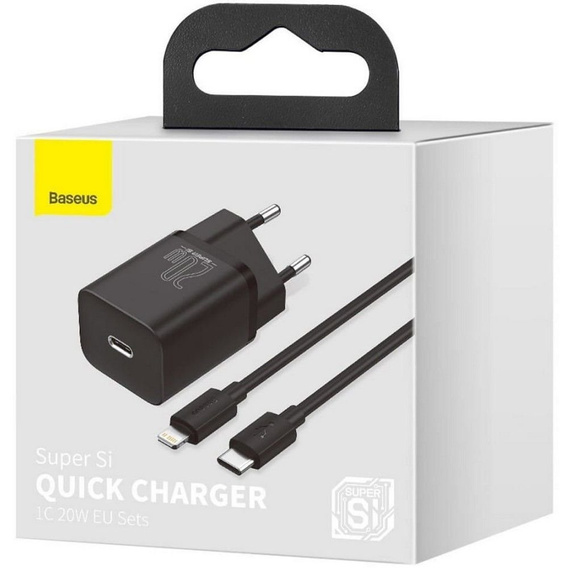 Baseus Super Si QUICK CHARGER PD20W Ładowarka + Kabel Lightning - Czarny