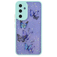 Etui do Samsung Galaxy A54 5G, Glitter butterflies, z ochroną aparatu, przezroczyste z niebieską ramką