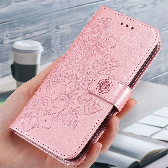 Etui z klapką do Samsung Galaxy A14 4G/5G, Mandala, różowe rose gold