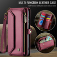 Etui CASEME do Samsung Galaxy S25 FE, RFID Leather Wallet, z paskiem na ramię, czerwone