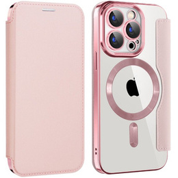 Etui z klapką do iPhone 15 Pro, RFID Wallet MagSafe z ochroną aparatu, różowe