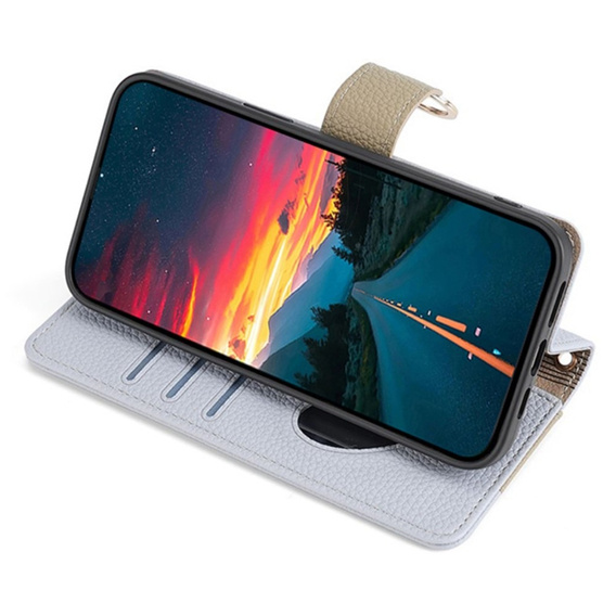 Etui z klapką do iPhone 13, Wallet Zipper Pocket, z lusterkiem, niebieskie