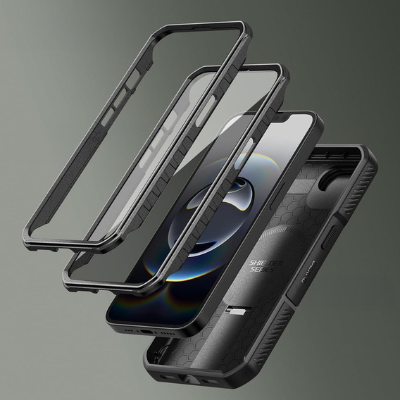 Etui pancerne do iPhone 16e, Dexnor CamProtect MagSafe, z folią prywatyzującą, czarne (Dwie ramki)