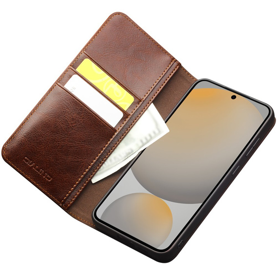 Etui z klapką do Samsung Galaxy S25 FE, QIALINO Leather Wallet, brązowe