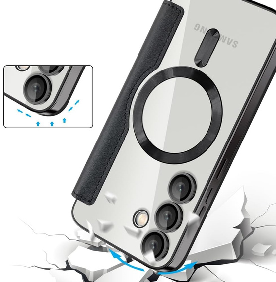 Etui z klapką do Samsung Galaxy S25 FE, RFID Wallet MagSafe z ochroną aparatu, czarne