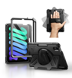 Etui Dexnor 360° do iPad mini 8.3" 2021 (6 gen.) / iPad mini 8.3" 2024 (7 gen.), z paskiem i miejscem na rysik - czarne