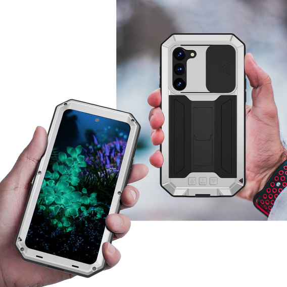 Etui pancerne do Samsung Galaxy S23 Plus, R-JUST CamShield Slide, srebrne