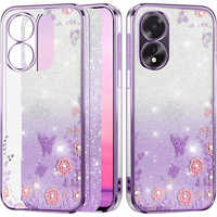 Etui do Oppo A18 4G / A38 4G, Glitter Flower, fioletowe