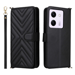 Etui z klapką do Xiaomi Poco M7 Pro 5G, Crossbody Leather Wallet, czarne
