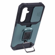Etui pancerne do Samsung Galaxy S23 FE, Camera Slide Card Slot, zielone + szkło 9H