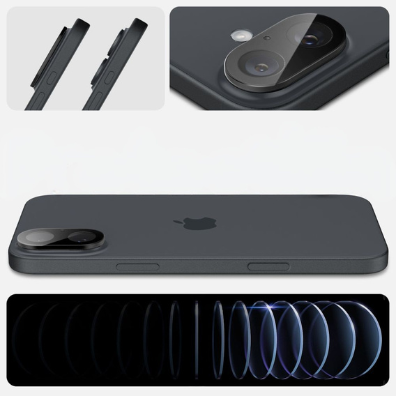 2x Spigen OPTIK.TR, Szkło Hartowane na Aparat do iPhone 16 / 16 Plus, czarne