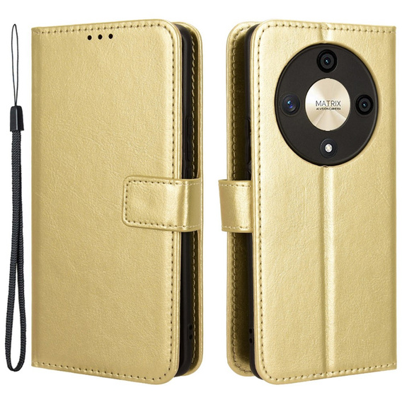 Etui z klapką do Honor Magic 6 Lite 5G, Crazy Horse Wallet, złote