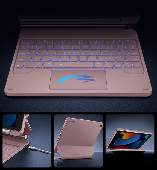 Etui z klawiaturą do iPad 10.2" 2021/2020/2019 (9/8/7 gen.), Dexnor Magnetic Keyboard Touchpad, różowe
