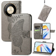 Etui z klapką do Honor Magic 6 Lite 5G, Butterfly, szare