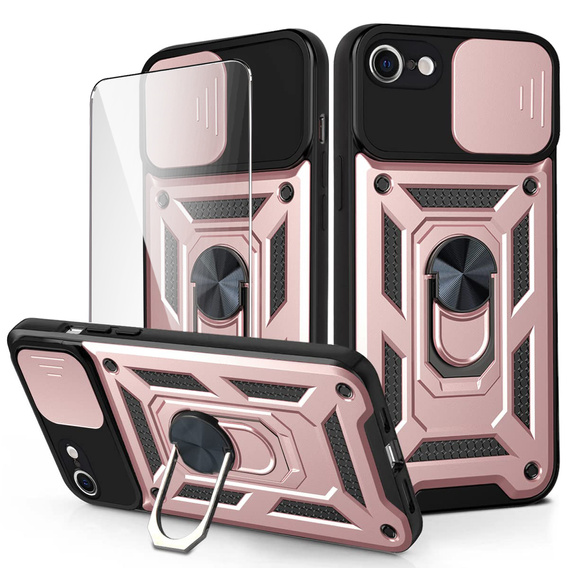 Etui pancerne do iPhone 16E, CamShield Slide, różowe + Szkło Hartowane 9H