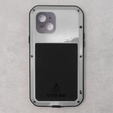 Etui Love Mei do iPhone 13 Mini, pancerne ze szkłem, srebrne