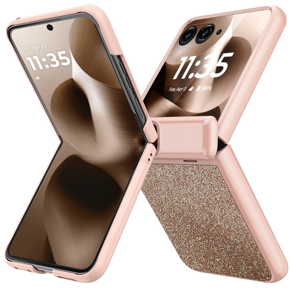 Etui do Motorola Razr 60 Ultra – Glitter PC Case ze szkłem i podstawką - złote