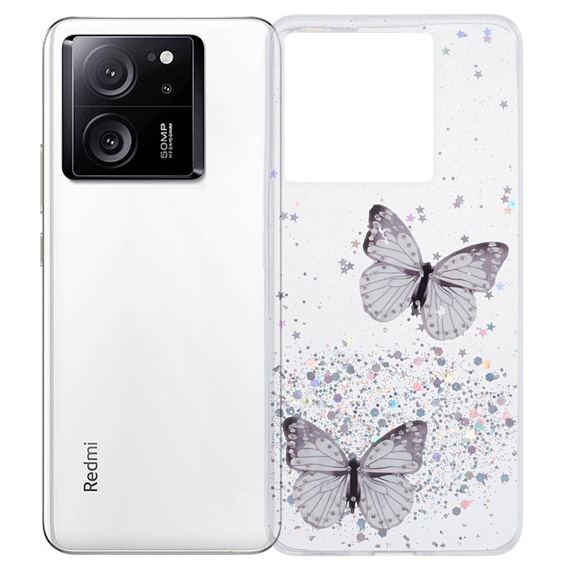 Etui do Xiaomi 13T / 13T Pro, Glitter Butterfly, białe