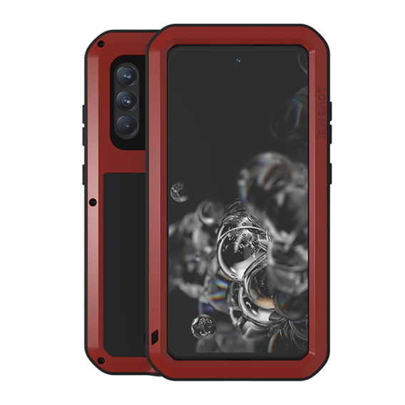 Etui Love Mei do Samsung Galaxy S21 FE, pancerne ze szkłem, czerwone