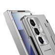 Etui z podstawką do Samsung Galaxy Z Fold7 5G, z ochroną zawiasu, szkłem i rysikiem - srebrne