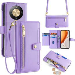 Etui z klapką do Honor Magic 8 Lite, Wallet Zipper Pocket, fioletowe
