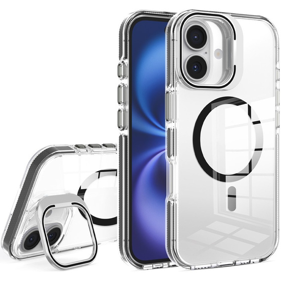 Etui do iPhone 17, do MagSafe, z podstawką, przezroczyste z czarnymi akcentami