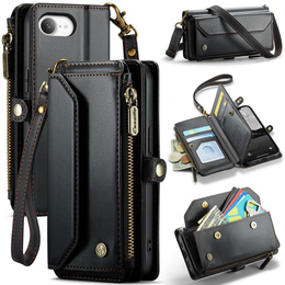 Etui CASEME do iPhone 16e RFID Leather Wallet, RFID Leather Wallet, z paskiem na ramię, czarne
