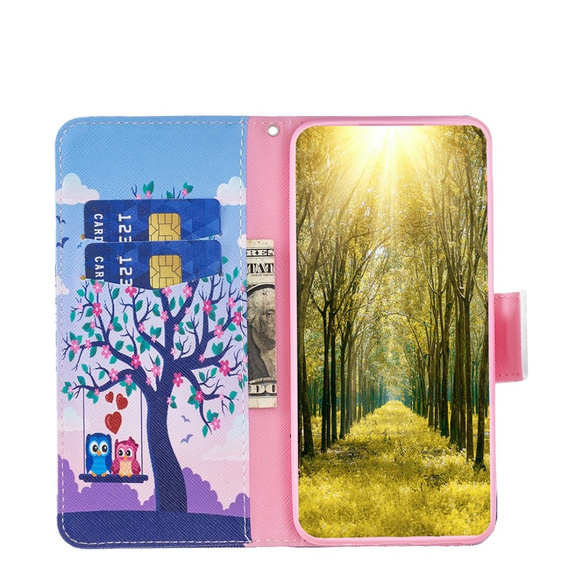 Etui z klapką do Samsung Galaxy A15, Wallet, two owls + szkło 9H