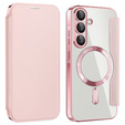 Etui z klapką do Samsung Galaxy A56 5G, RFID Wallet MagSafe z ochroną aparatu, różowe