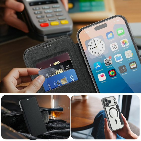 Etui z klapką do iPhone 17 Pro Max, RFID Wallet MagSafe z ochroną aparatu, czarne