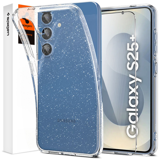 Etui Spigen do Samsung Galaxy S25+ Plus, Liquid Crystal Glitter, przezroczyste + Szkło hartowane