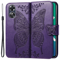 Etui z klapką do Oppo A17, Butterfly, fioletowe