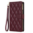 Etui z klapką do Samsung Galaxy A56 5G, Rhombus Crossbody Leather, bordowe