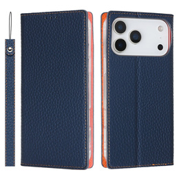 Etui z klapką do iPhone 17 Pro, Litchi Skin Grain, granatowe