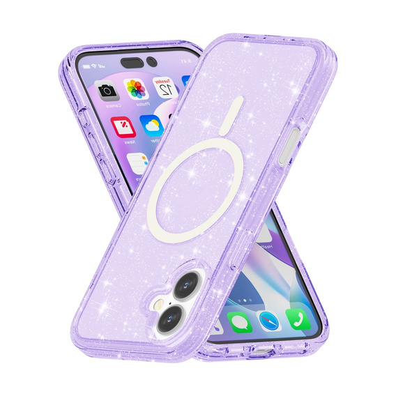 Etui do iPhone 17, do MagSafe, brokatowe, półprzezroczyste fioletowe
