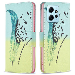 Etui z klapką do Xiaomi Redmi Note 12 4G, Wallet, Feather niebieskie / żółte