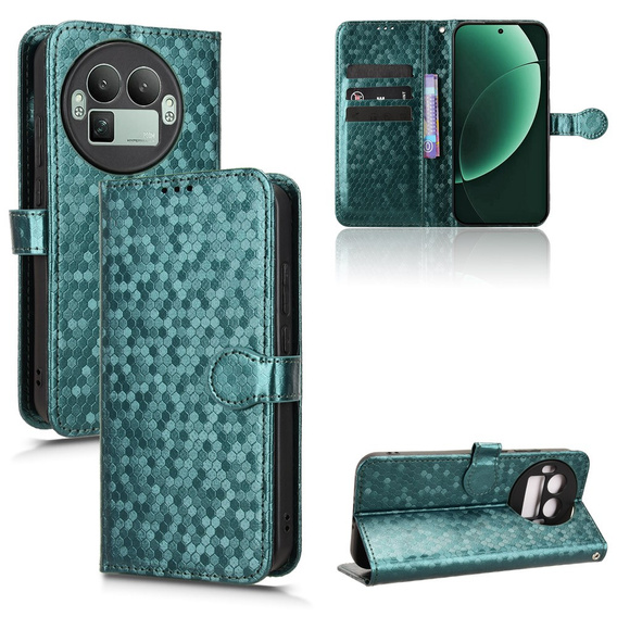 Etui z klapką do Realme GT 8 Pro, Wallet Rhombus, zielone