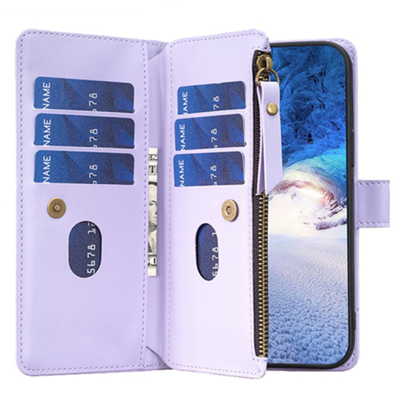 Etui z klapką do Samsung Galaxy A25 5G, Wallet Zipper Pocket, fioletowe