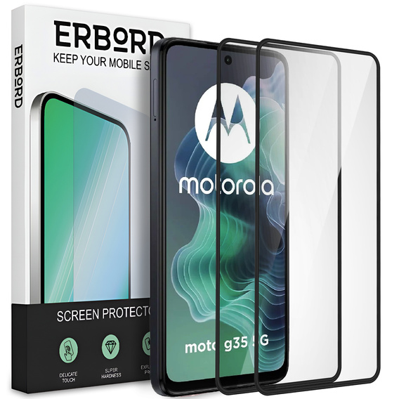 2x Szkło Hartowane do Motorola Moto G35 5G, ERBORD 3D pełne, szybka na cały ekran