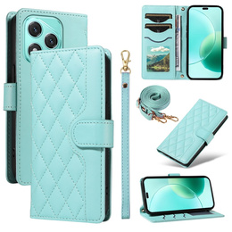 Etui portfelowe Rhombus ze skóry ekologicznej z paskiem do Honor 400 Lite – Zielone