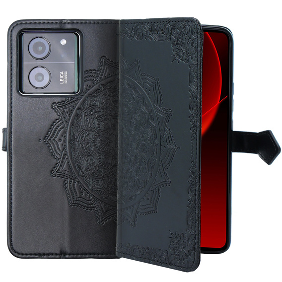 Etui z klapką do Xiaomi 13T / 13T Pro, Mandala, czarne