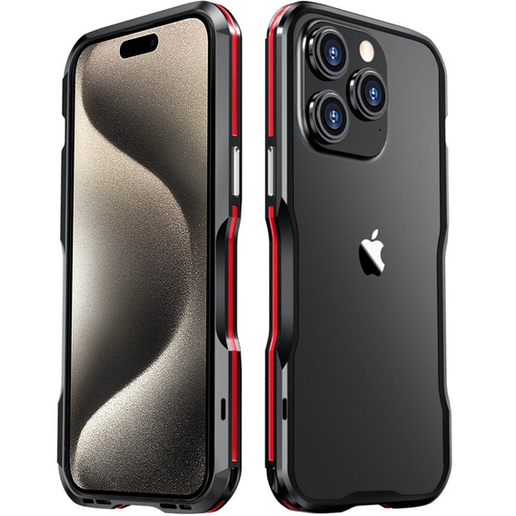 Etui LUPHIE do iPhone 15 Pro, Armor Bumper, czarne / czerwone