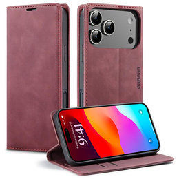 Etui do iPhone 17 Pro Max, ERBORD Vintage portfel z klapką, czerwone