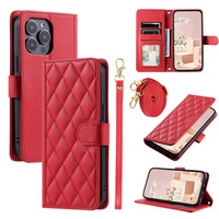 Etui z klapką do iPhone 16 Pro Max, Rhombus Crossbody Leather, czerwone