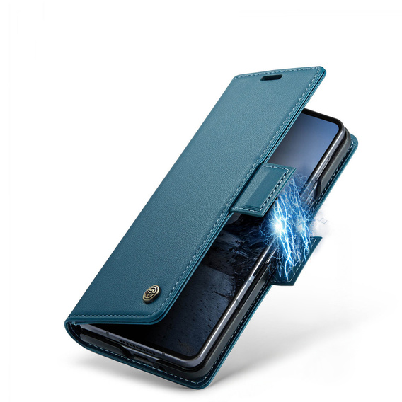 Etui z klapką CASEME do Samsung Galaxy Z Fold7 5G Litchi Wallet – niebieskie