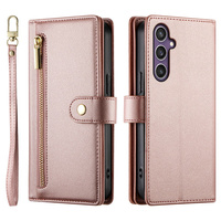 Etui z klapką do Samsung Galaxy S25+ Plus, Wallet Zipper Pocket, różowe