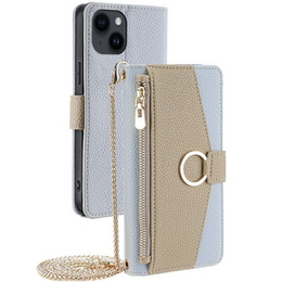Etui z klapką do iPhone 14, Wallet Zipper Pocket, z lusterkiem, niebieskie