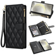 Etui z klapką do Samsung Galaxy A56 5G, Rhombus Crossbody Leather, czarne